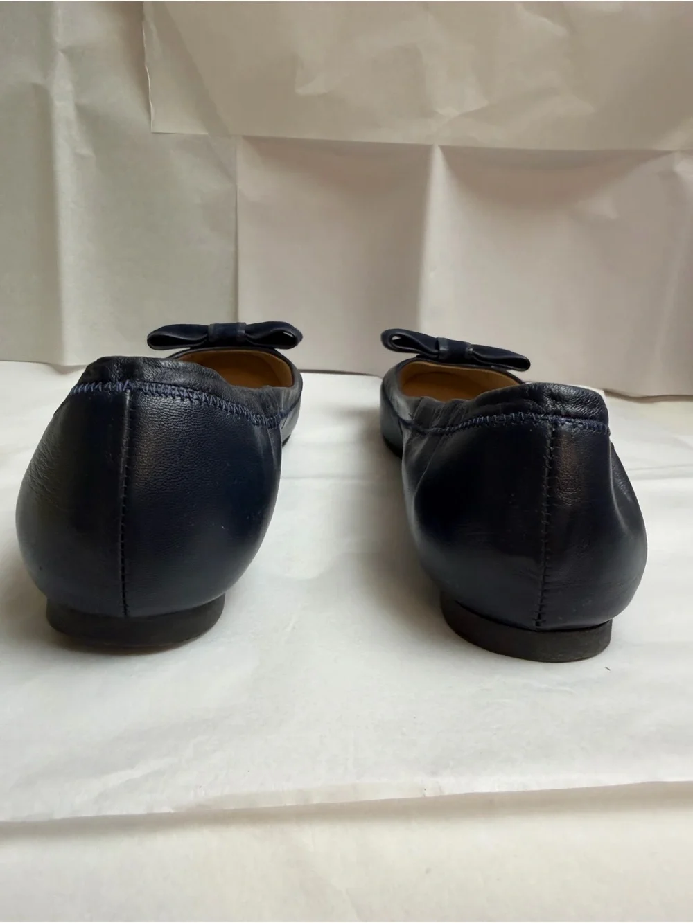 LK Bennett Navy Leather Bow Flat Shoes
